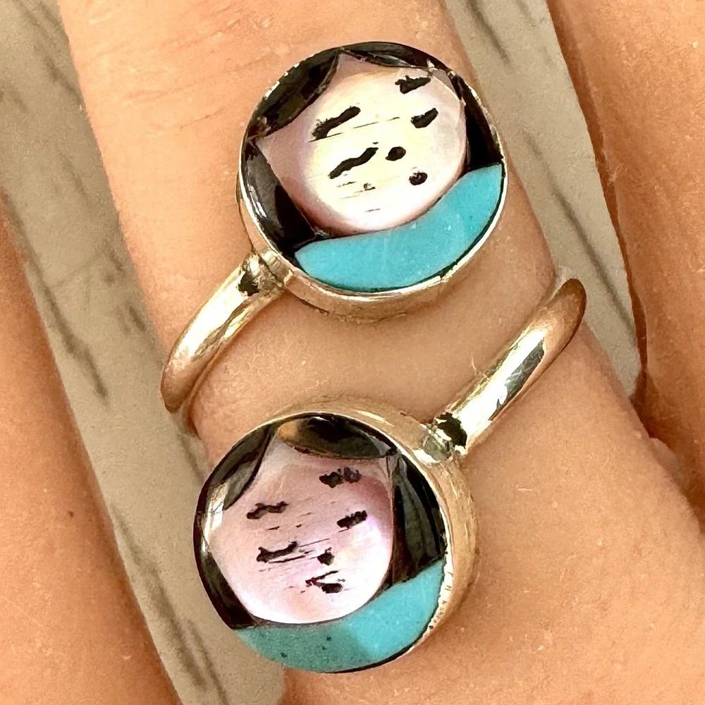 Zuni Indian Maiden Ring Wrap Adjustable Sz 6 Turquoise Inlay Woman Native‎ Amer